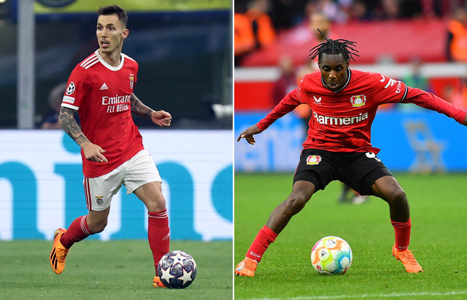 Alejandro Grimaldo and Jeremie Frimpong