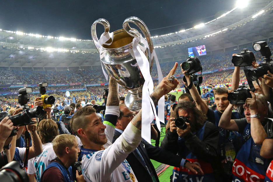 Sergio Ramos of Real Madrid celebrates the winning of the UEFA Champions League